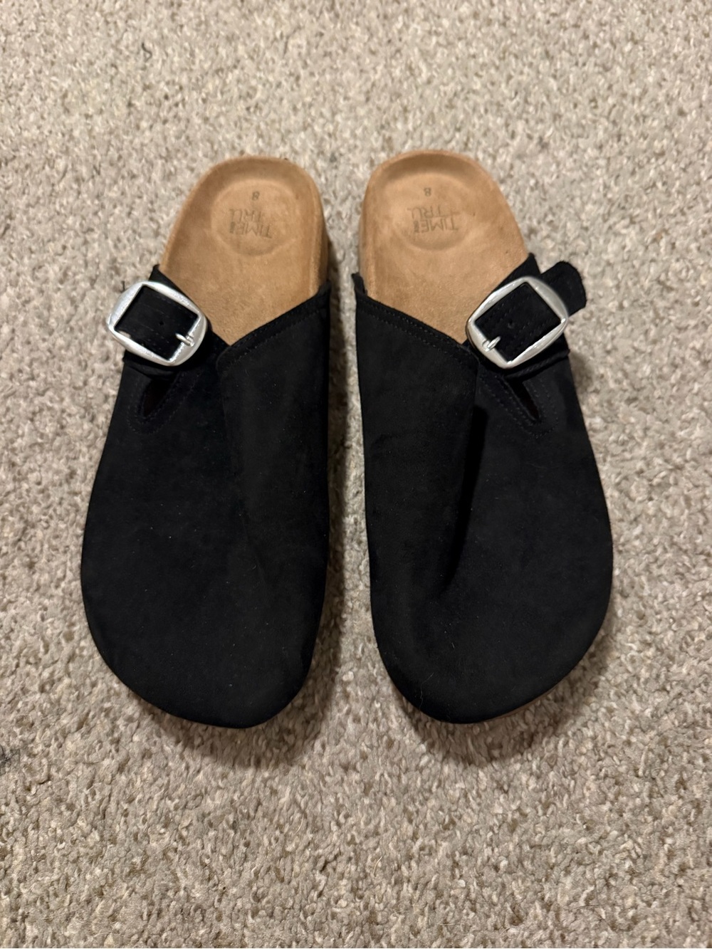 Time and Tru Black Suede Clogs with Silver Buckle - Picture 4 of 5